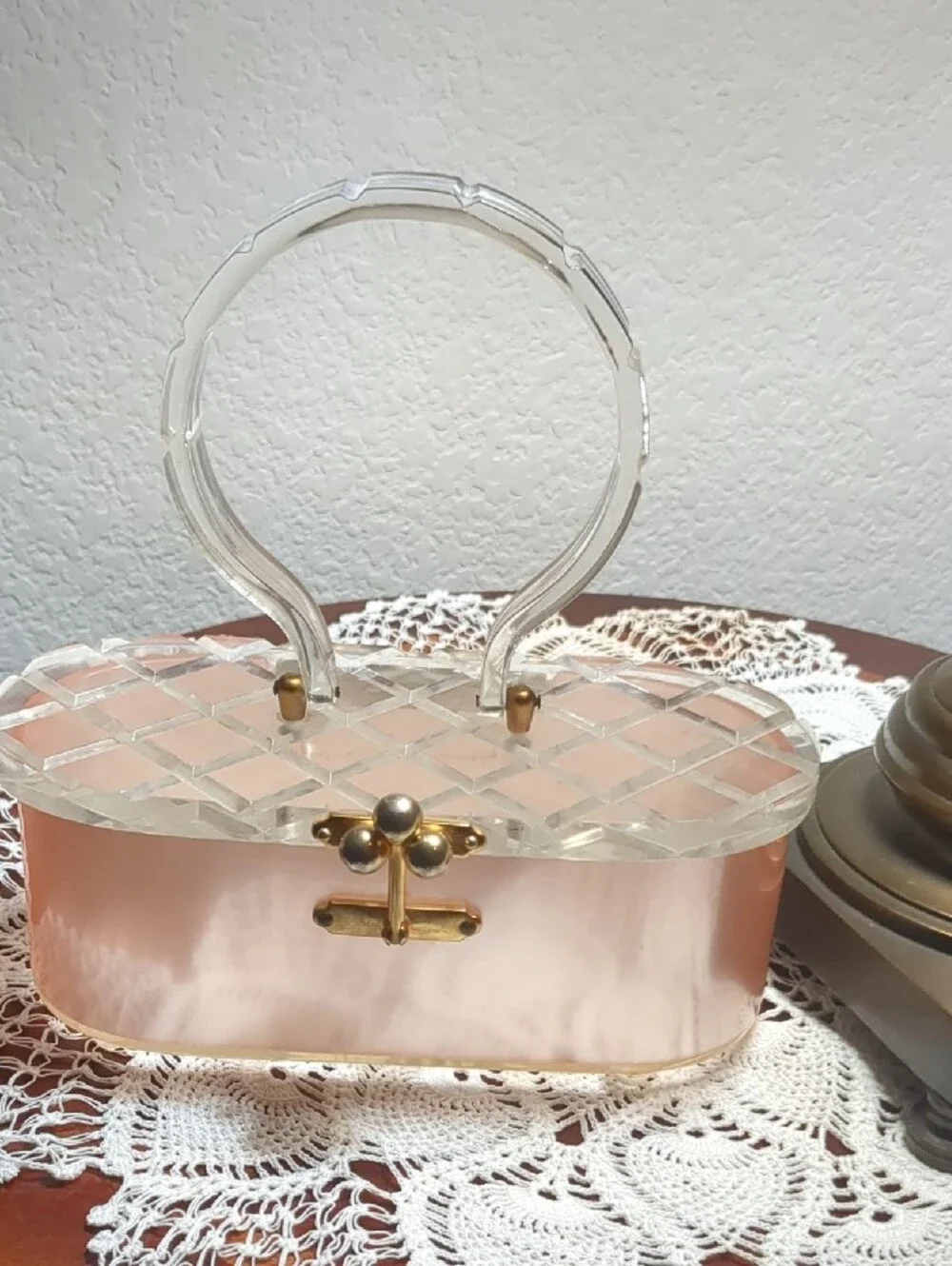 Charles S Kahn Stellar Lucite Clear Handle Pink Acrylic Box Purse